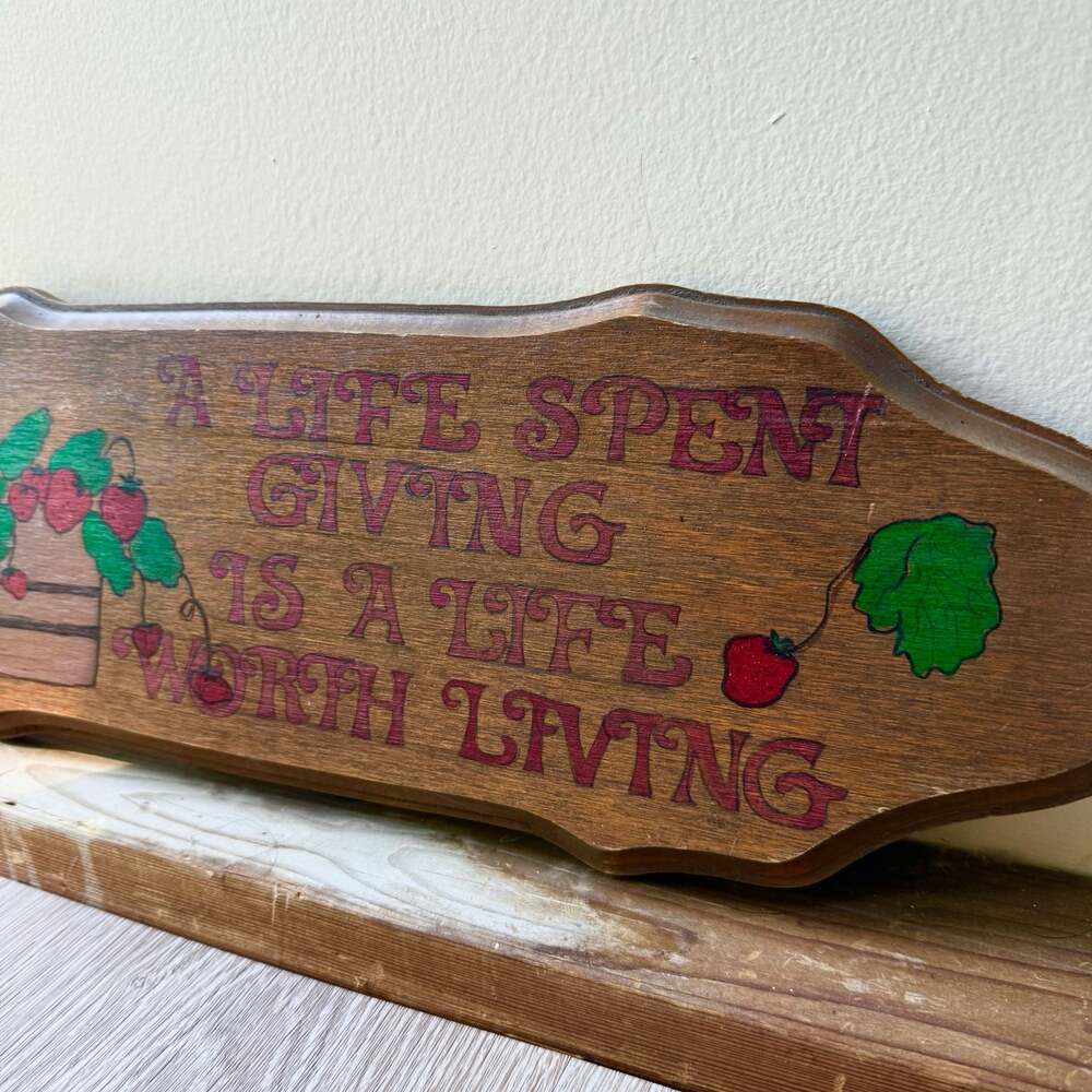 Vintage Hand-Painted Wooden Wall Plaque with Strawberry Motif and Quote